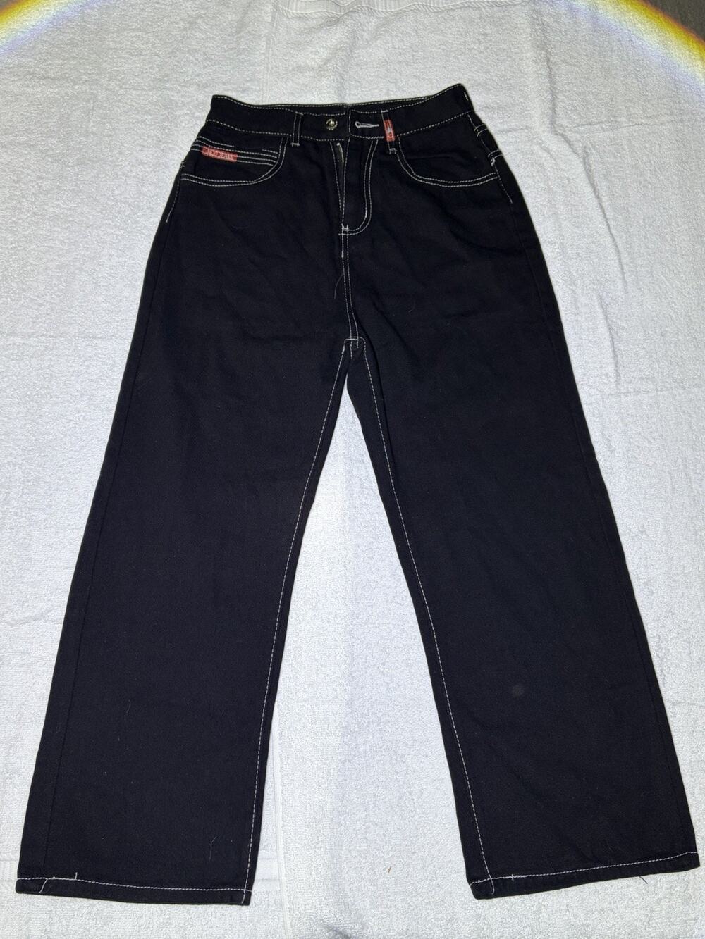 JNCO Jeans Black Wide Leg Baggy Denim Pants Size 81 Contrast Stitch